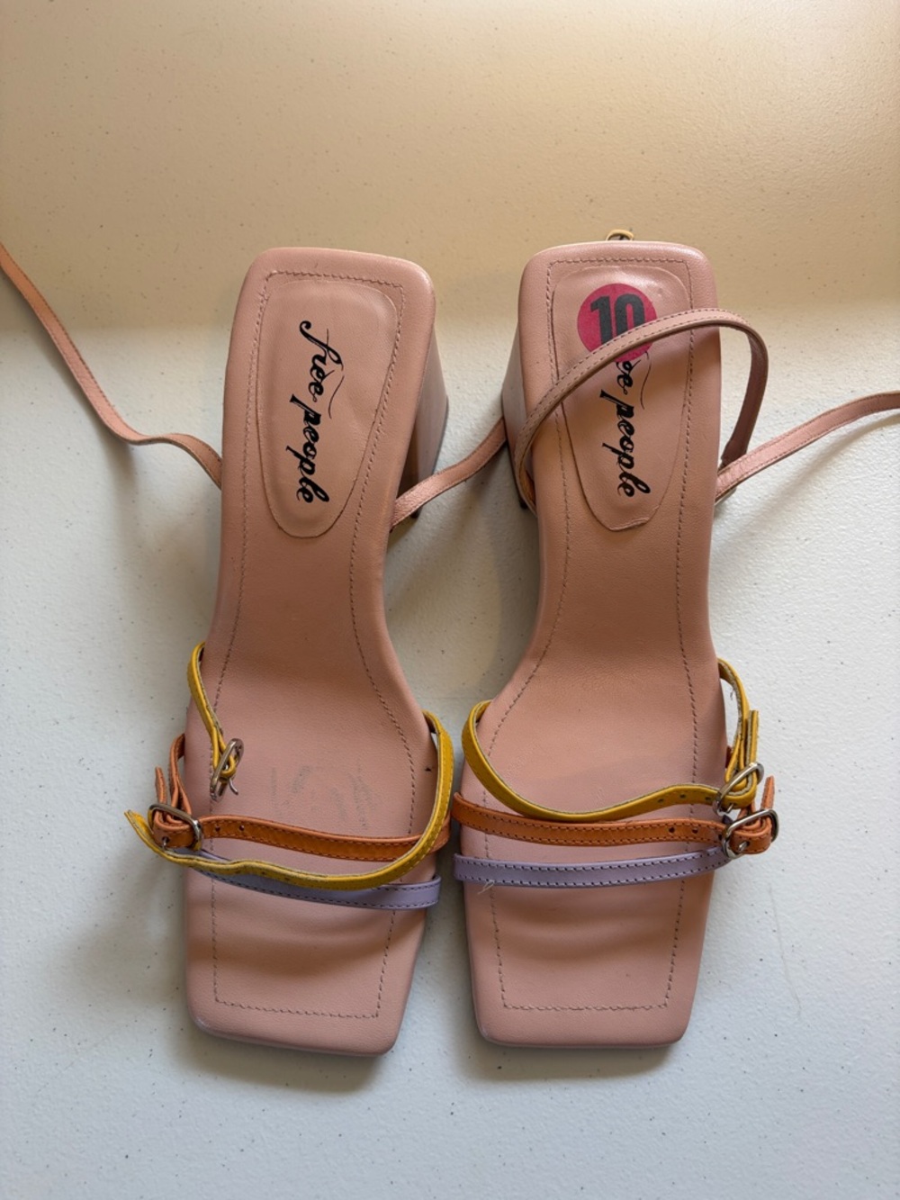 Free People Niki Strappy Heels Sandal Size 40 9.5 10 Pink Leather Block Heel New - Picture 10 of 13